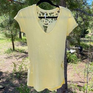 Free People Cut Out Crocheted V-Neck Tee